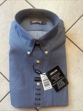 Kirkland Signature Men’s Navy Micro-Check Button-Down Dress Shirt
